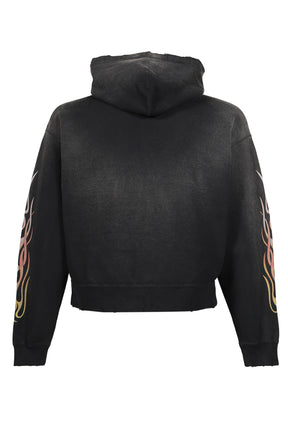 "FLAME KMY" ZIP SHORT HOODIE / BLK