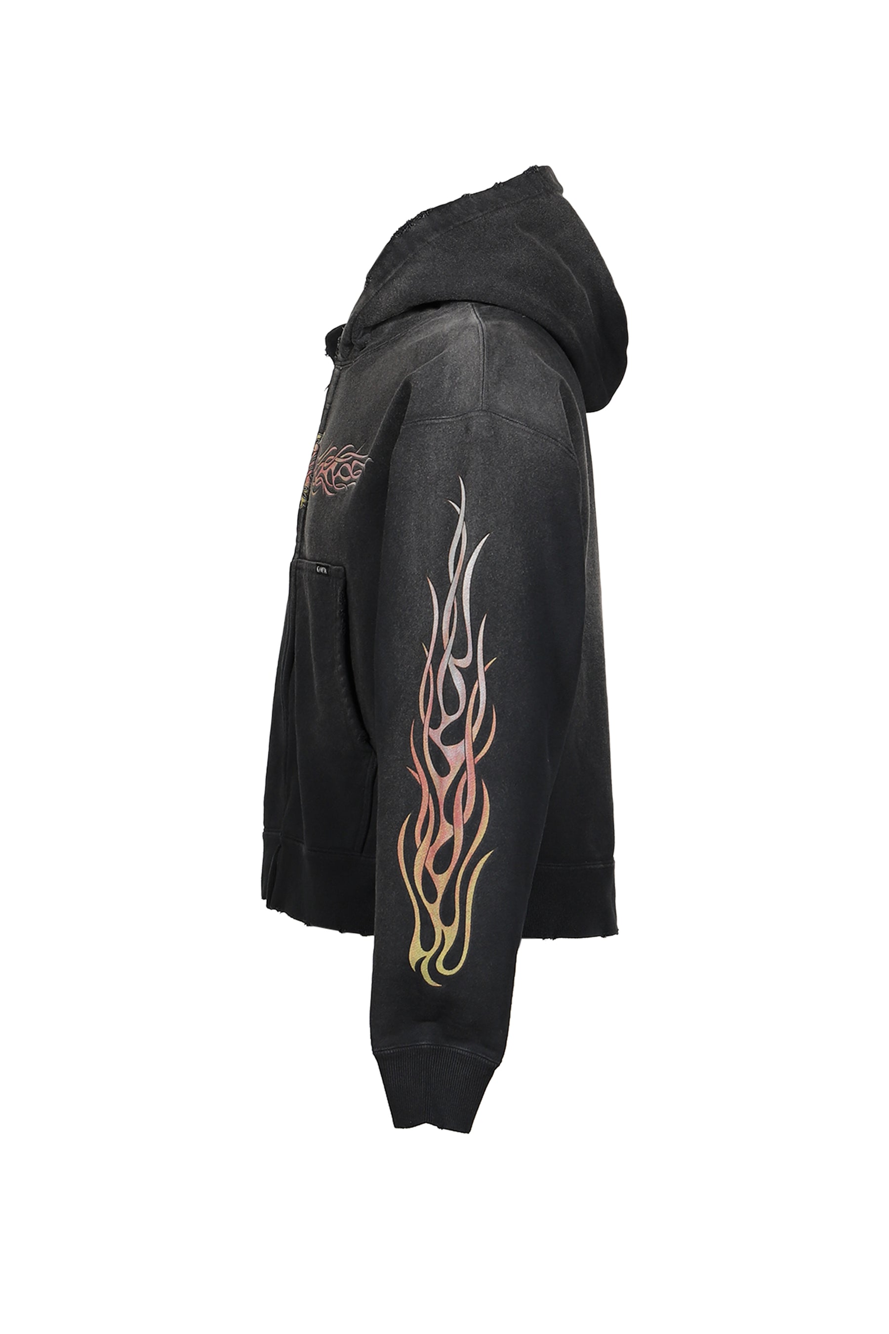 "FLAME KMY" ZIP SHORT HOODIE / BLK