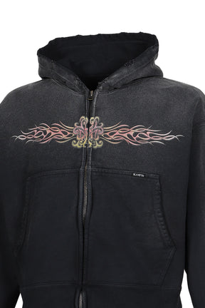 "FLAME KMY" ZIP SHORT HOODIE / BLK