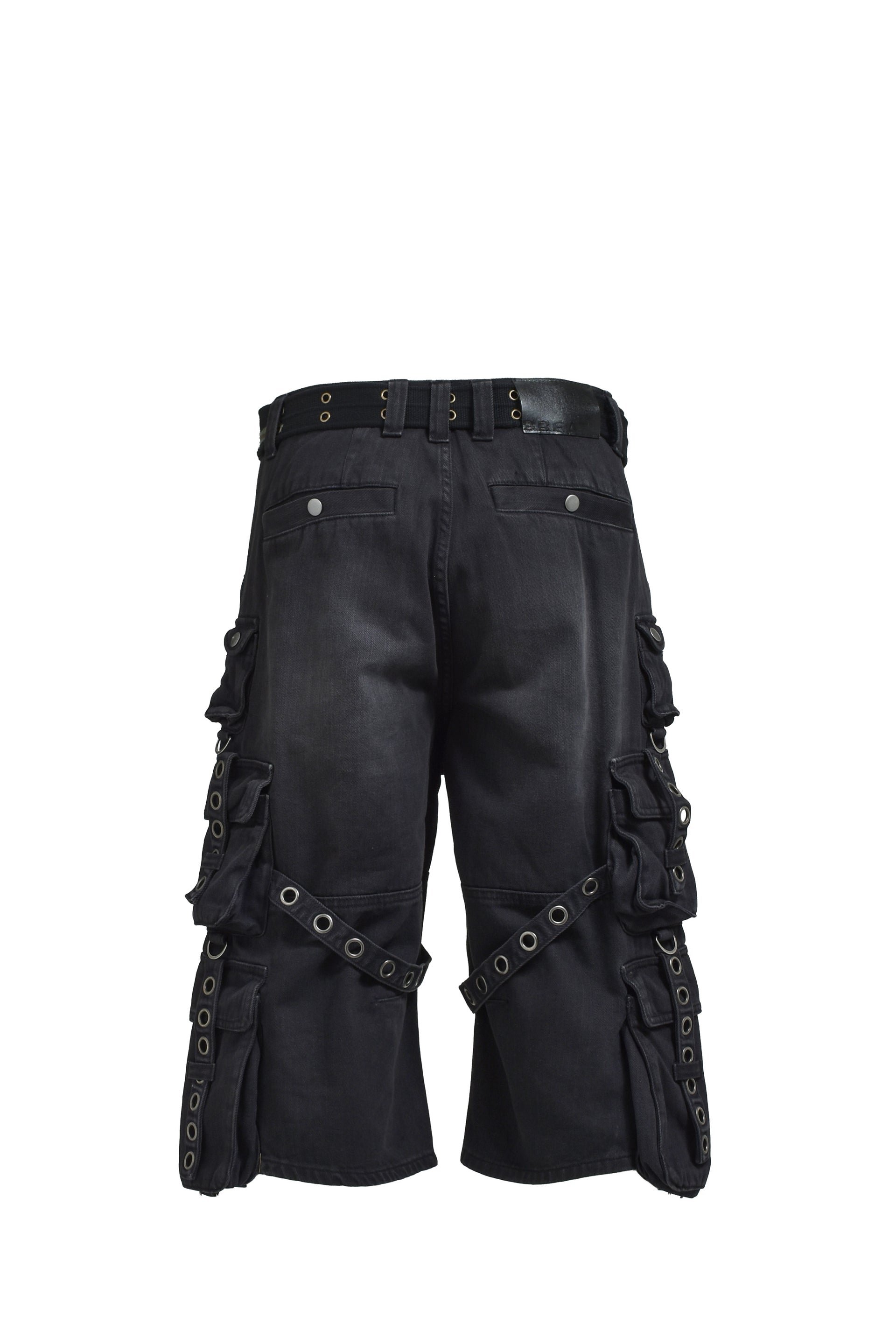 BLEACH CARGO PANTS W / BELT / BLK
