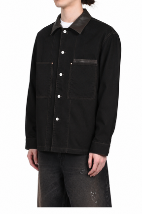 WORKWEAR OVERSHIRT WITH LEATHER COLLAR / BLK