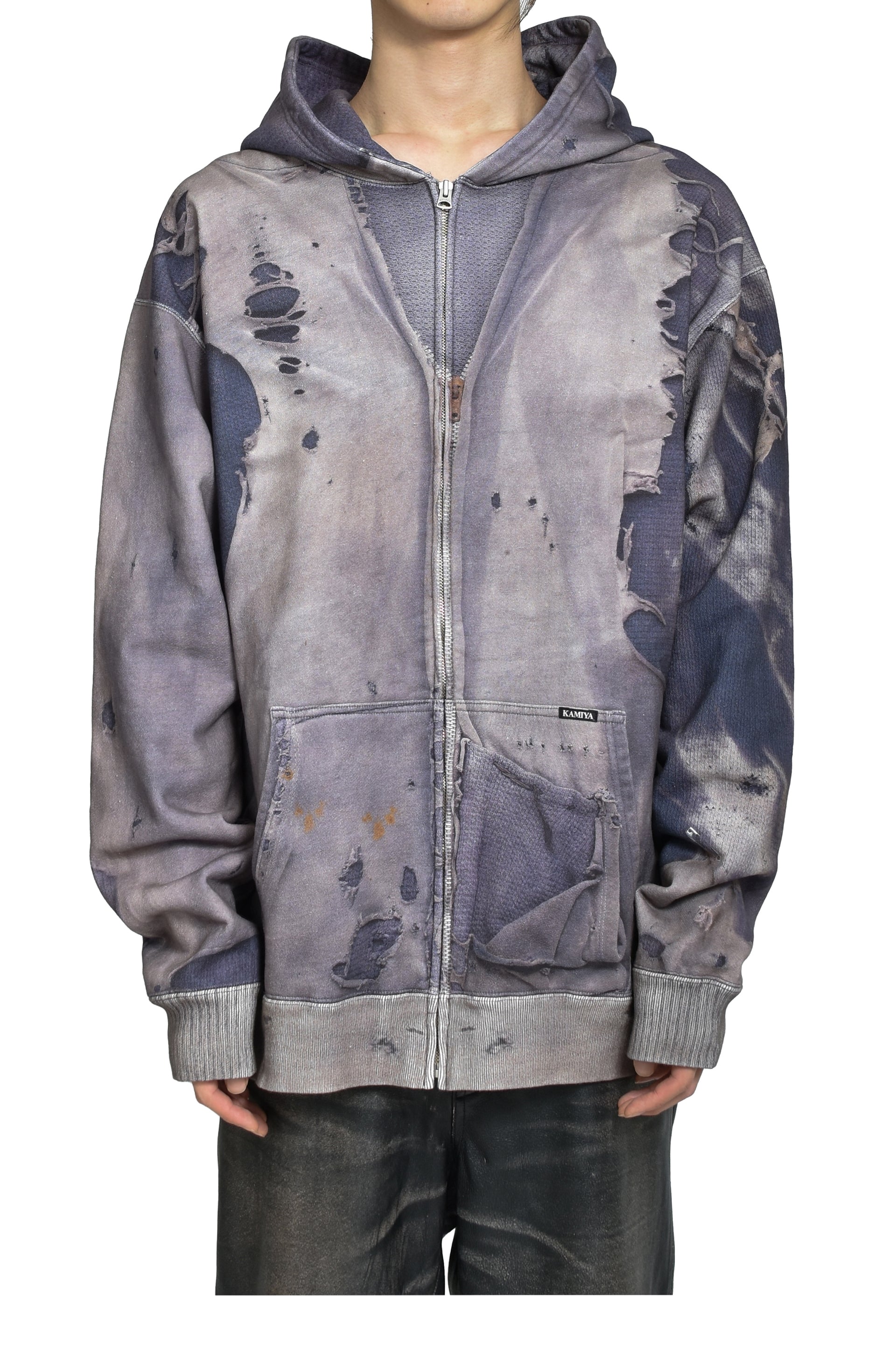 TROMPE L'OEIL PRINT ZIP HOODIE / NVY