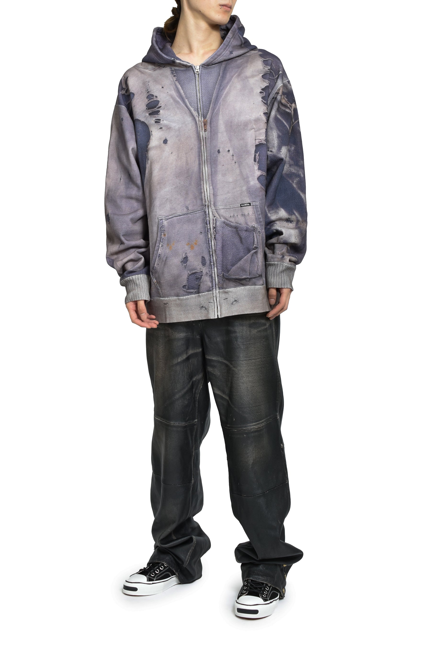 TROMPE L'OEIL PRINT ZIP HOODIE / NVY 