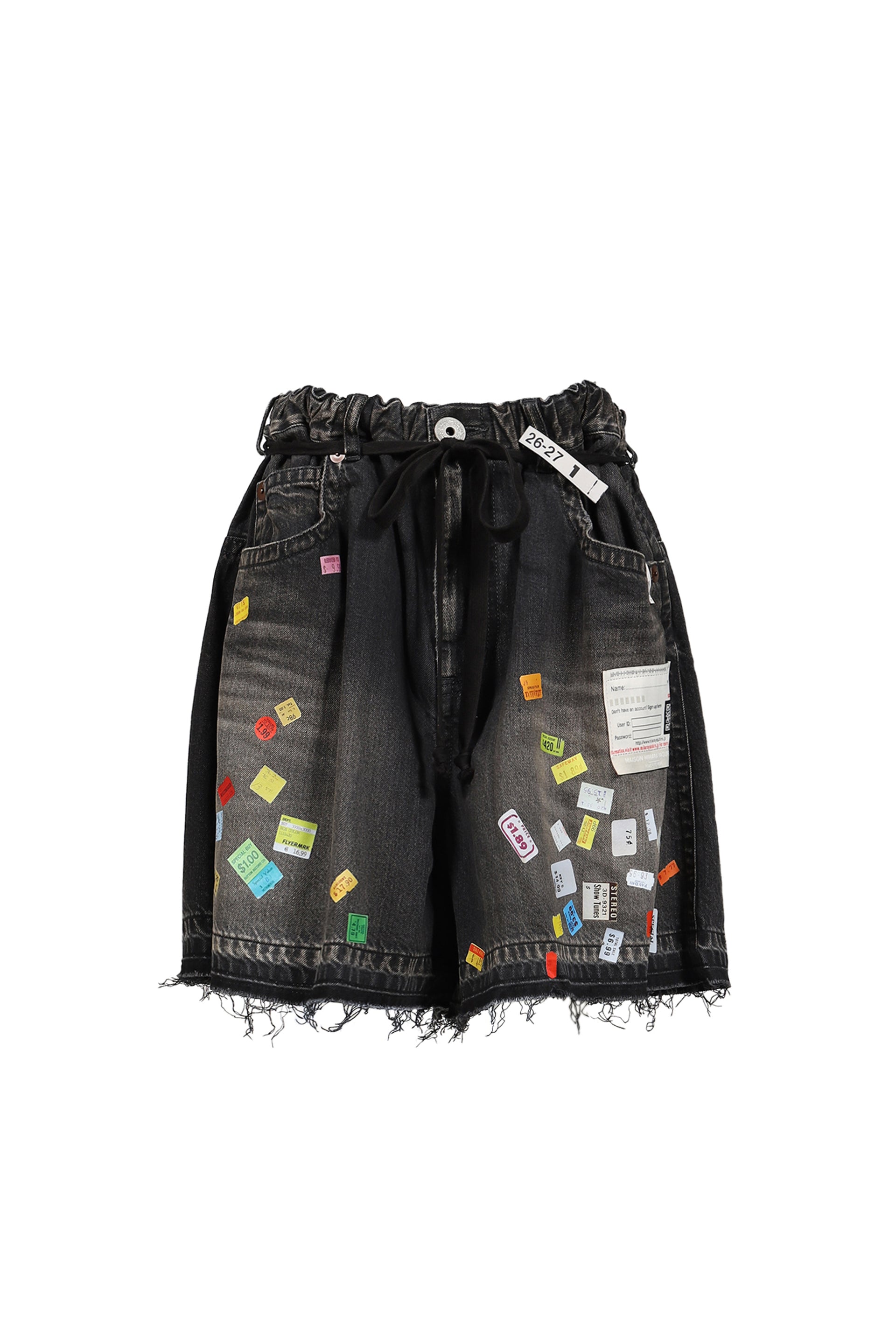DENIM HUGE DETAIL SHORTS WITH PRICE TAG / BLK
