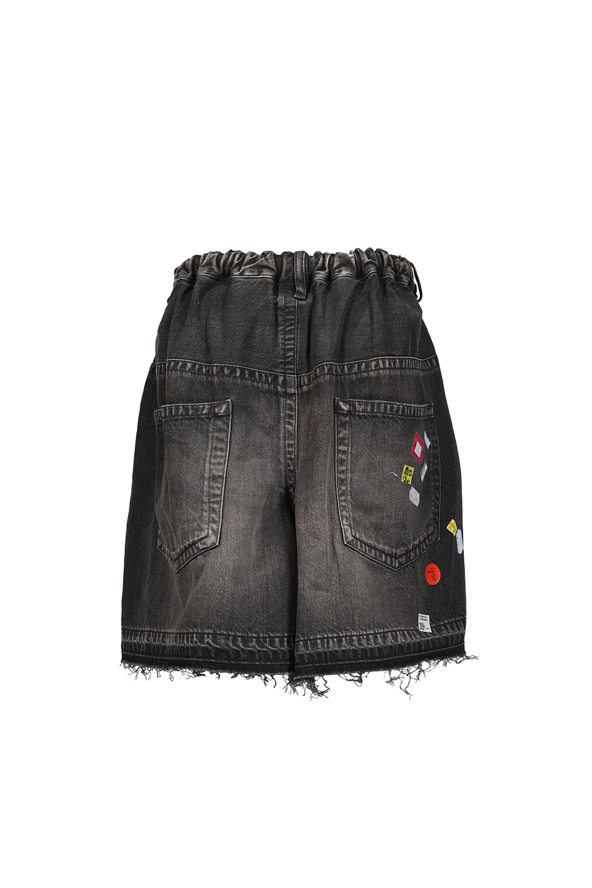 DENIM HUGE DETAIL SHORTS WITH PRICE TAG / BLK