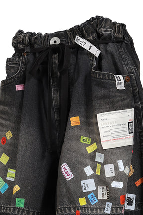 DENIM HUGE DETAIL SHORTS WITH PRICE TAG / BLK