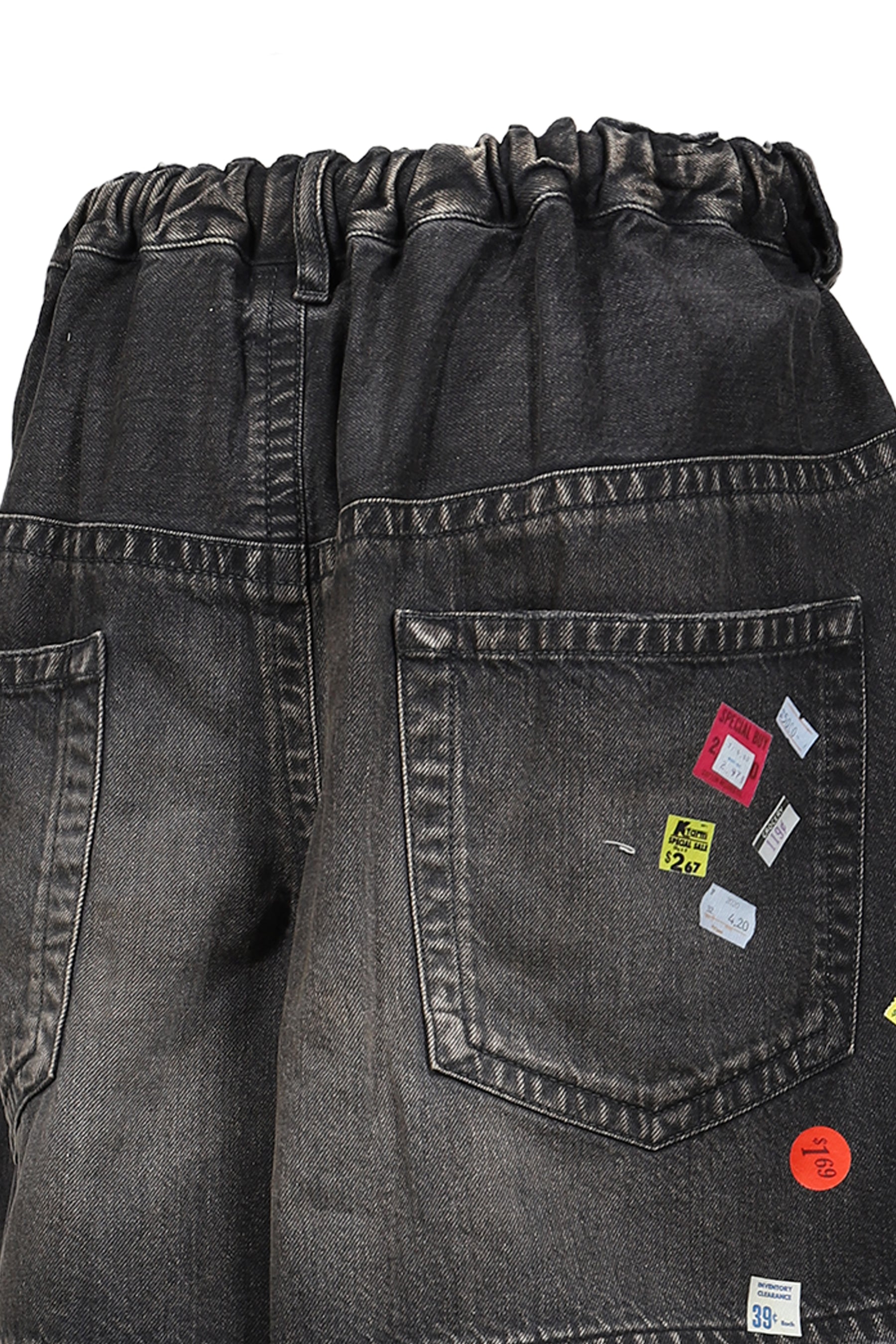 DENIM HUGE DETAIL SHORTS WITH PRICE TAG / BLK