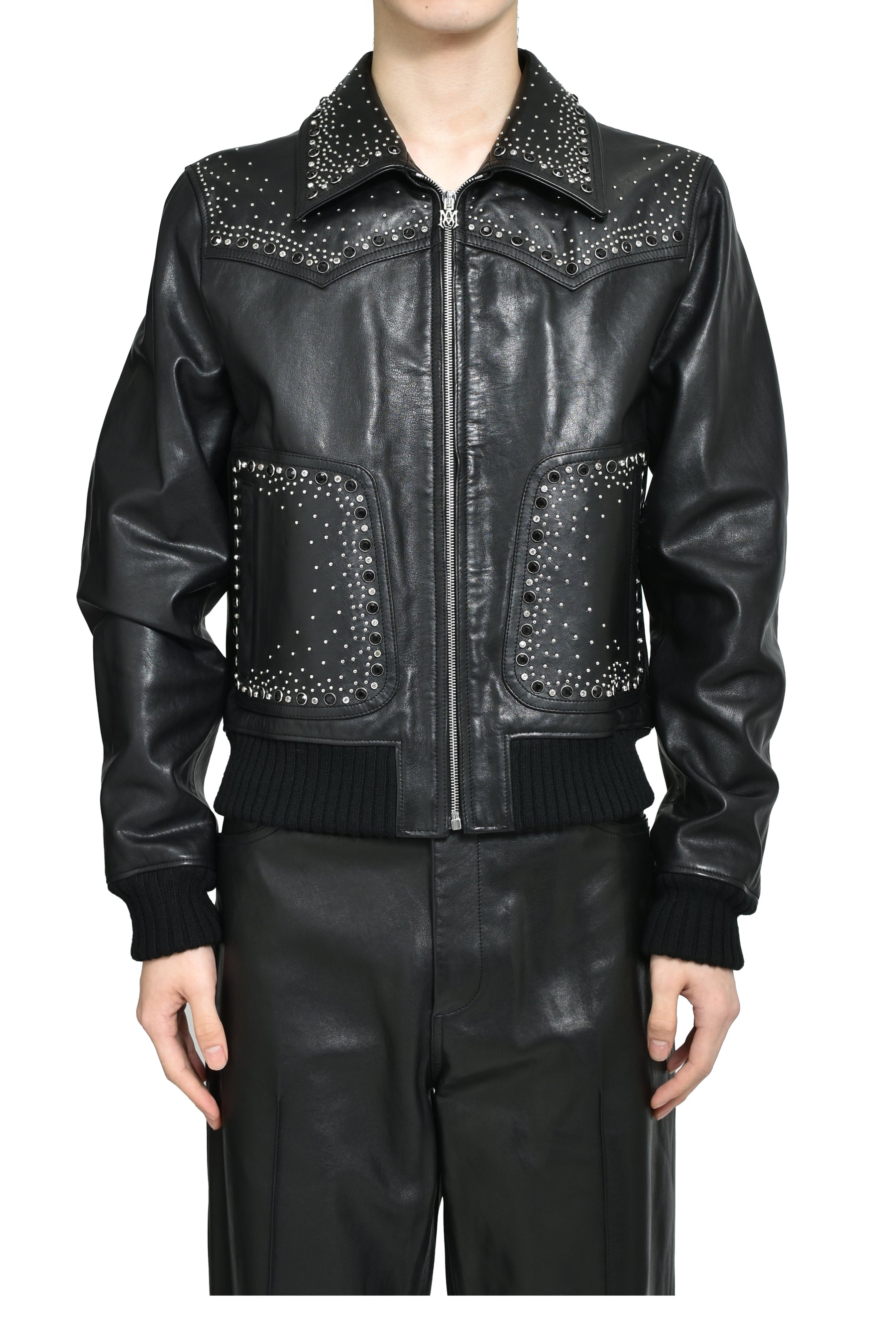 CRYSTAL LEATHER WESTERN JACKET / BLK