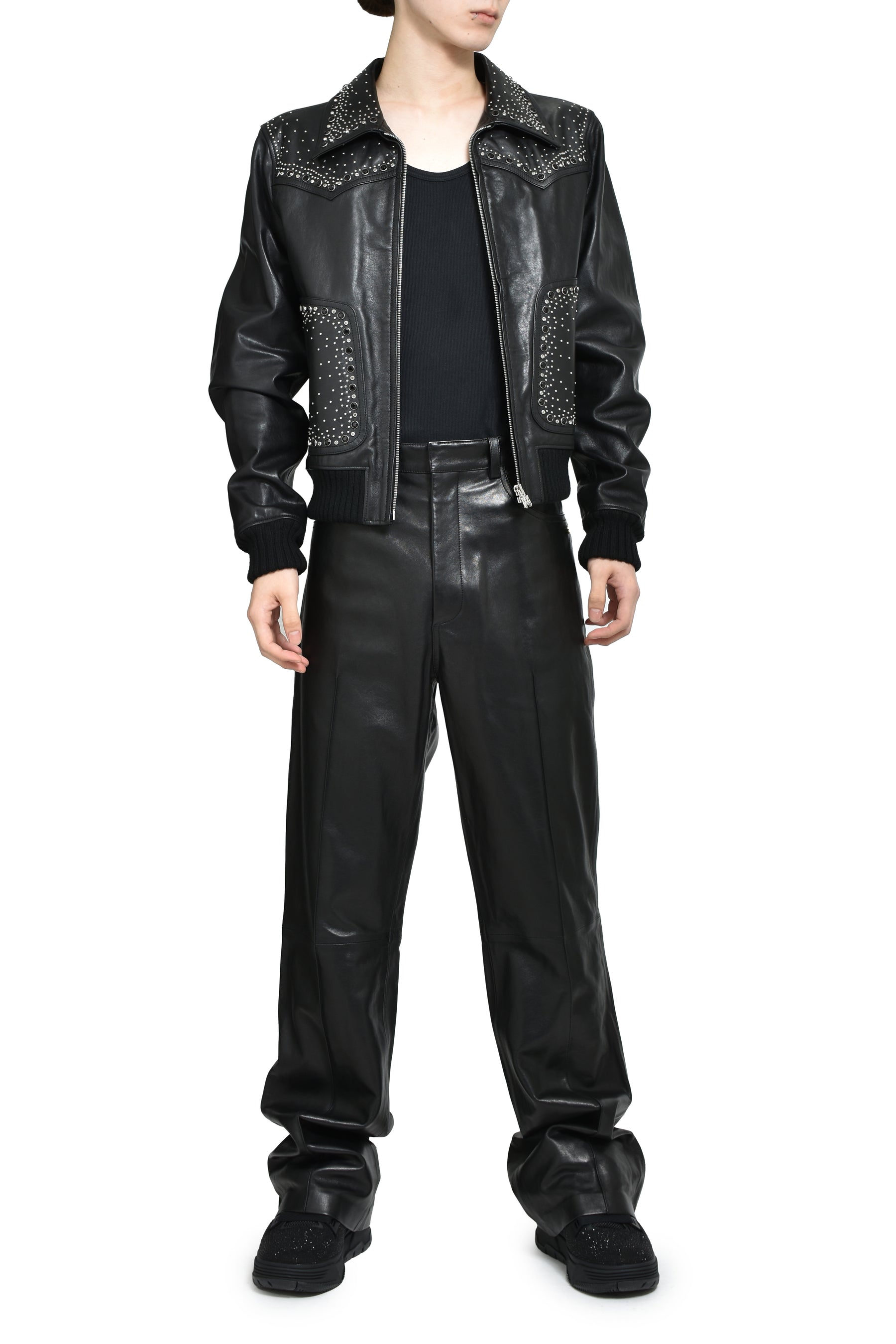 CRYSTAL LEATHER WESTERN JACKET / BLK