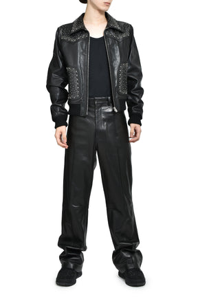 CRYSTAL LEATHER WESTERN JACKET / BLK