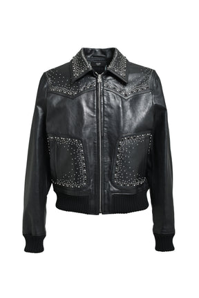 CRYSTAL LEATHER WESTERN JACKET / BLK