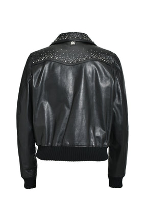 CRYSTAL LEATHER WESTERN JACKET / BLK