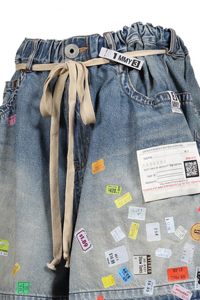 DENIM HUGE DETAIL SHORTS WITH PRICE TAG / IND