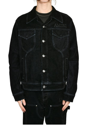 VINTAGE CUT FLOCK DENIM JACKET / BLK