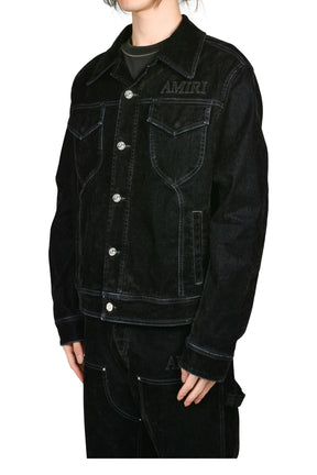 VINTAGE CUT FLOCK DENIM JACKET / BLK