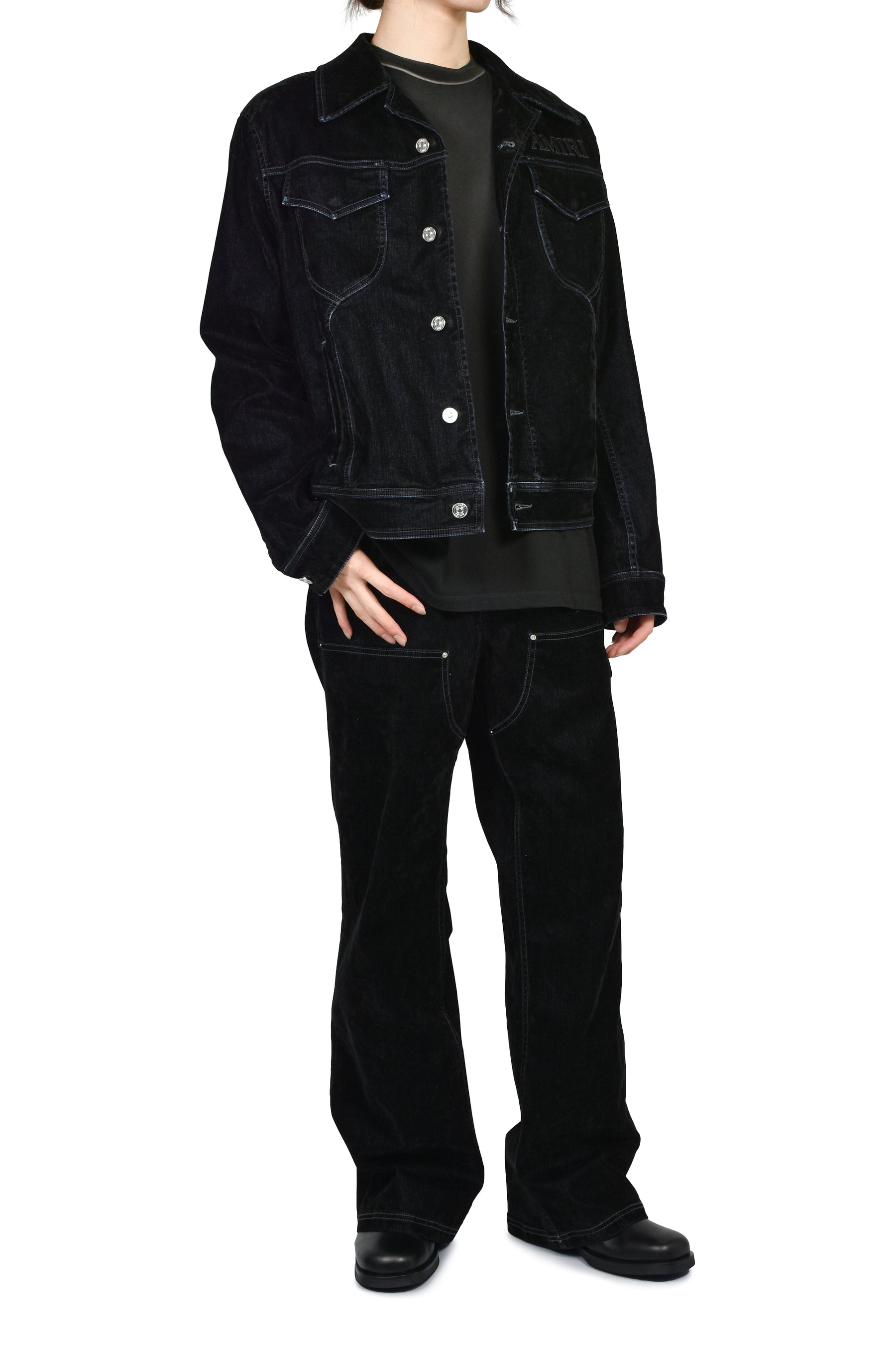 VINTAGE CUT FLOCK DENIM JACKET / BLK