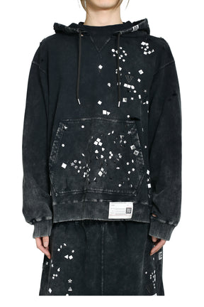 EMBELLISHED BLEACHED HOODIE / BLK