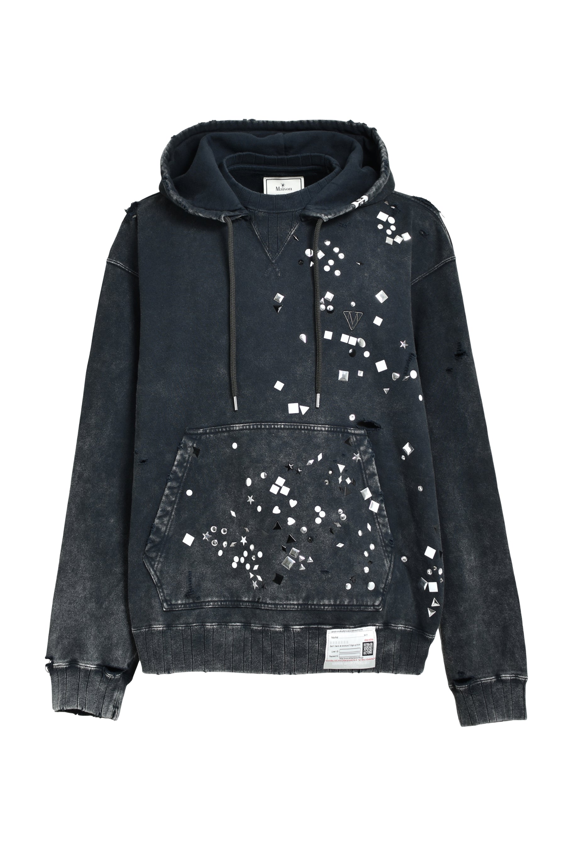 EMBELLISHED BLEACHED HOODIE / BLK