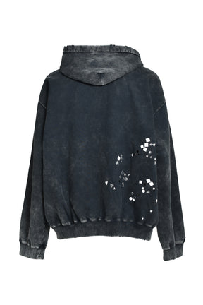 EMBELLISHED BLEACHED HOODIE / BLK