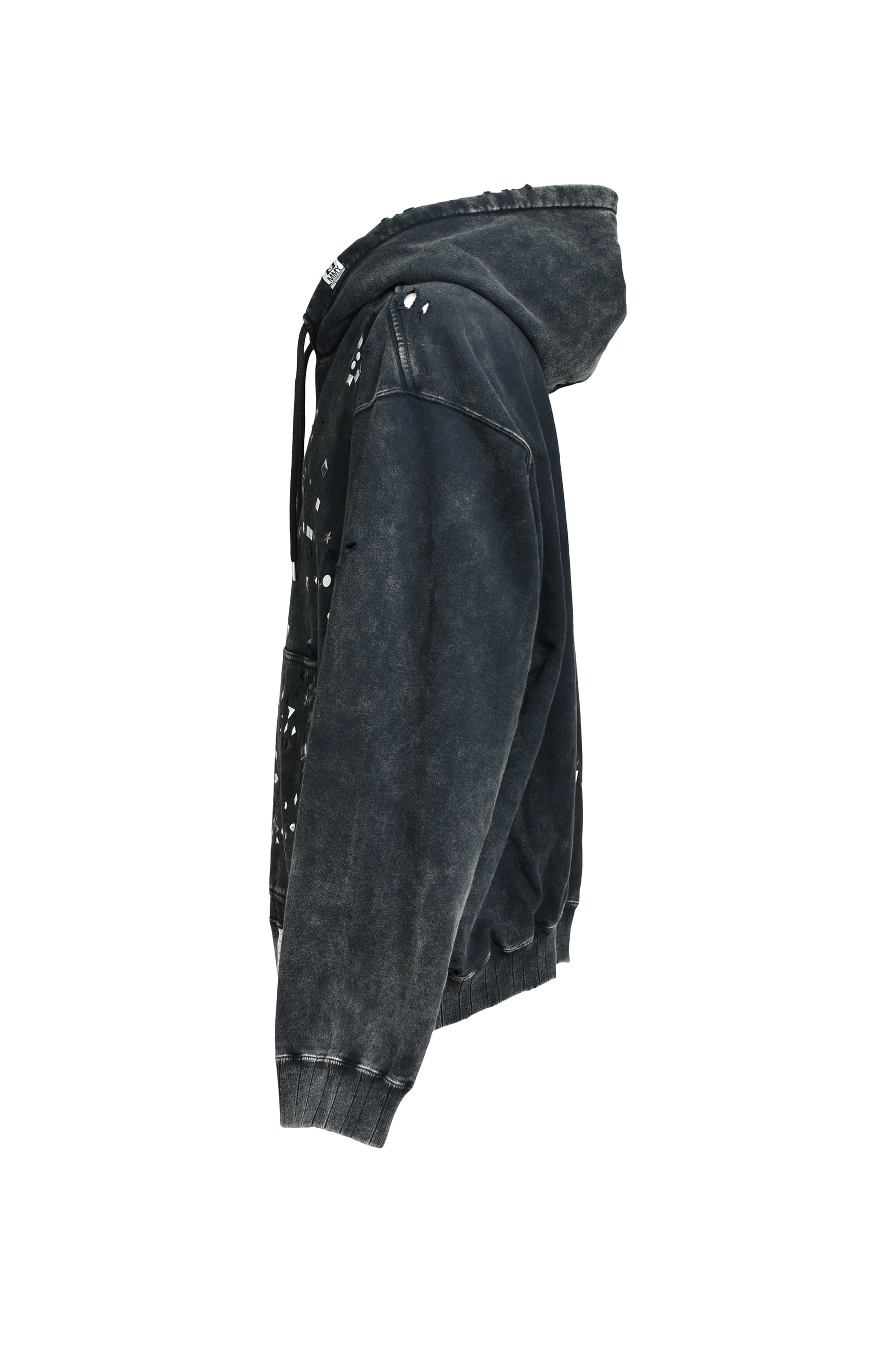 EMBELLISHED BLEACHED HOODIE / BLK