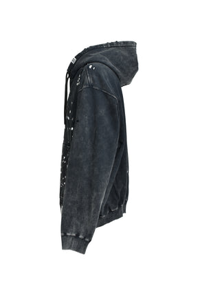 EMBELLISHED BLEACHED HOODIE / BLK