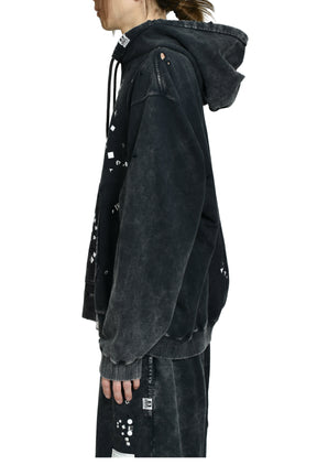 EMBELLISHED BLEACHED HOODIE / BLK