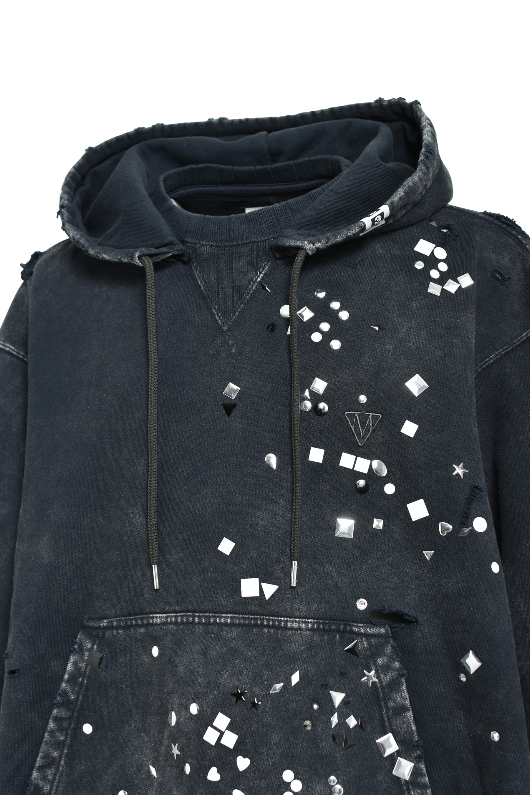 EMBELLISHED BLEACHED HOODIE / BLK
