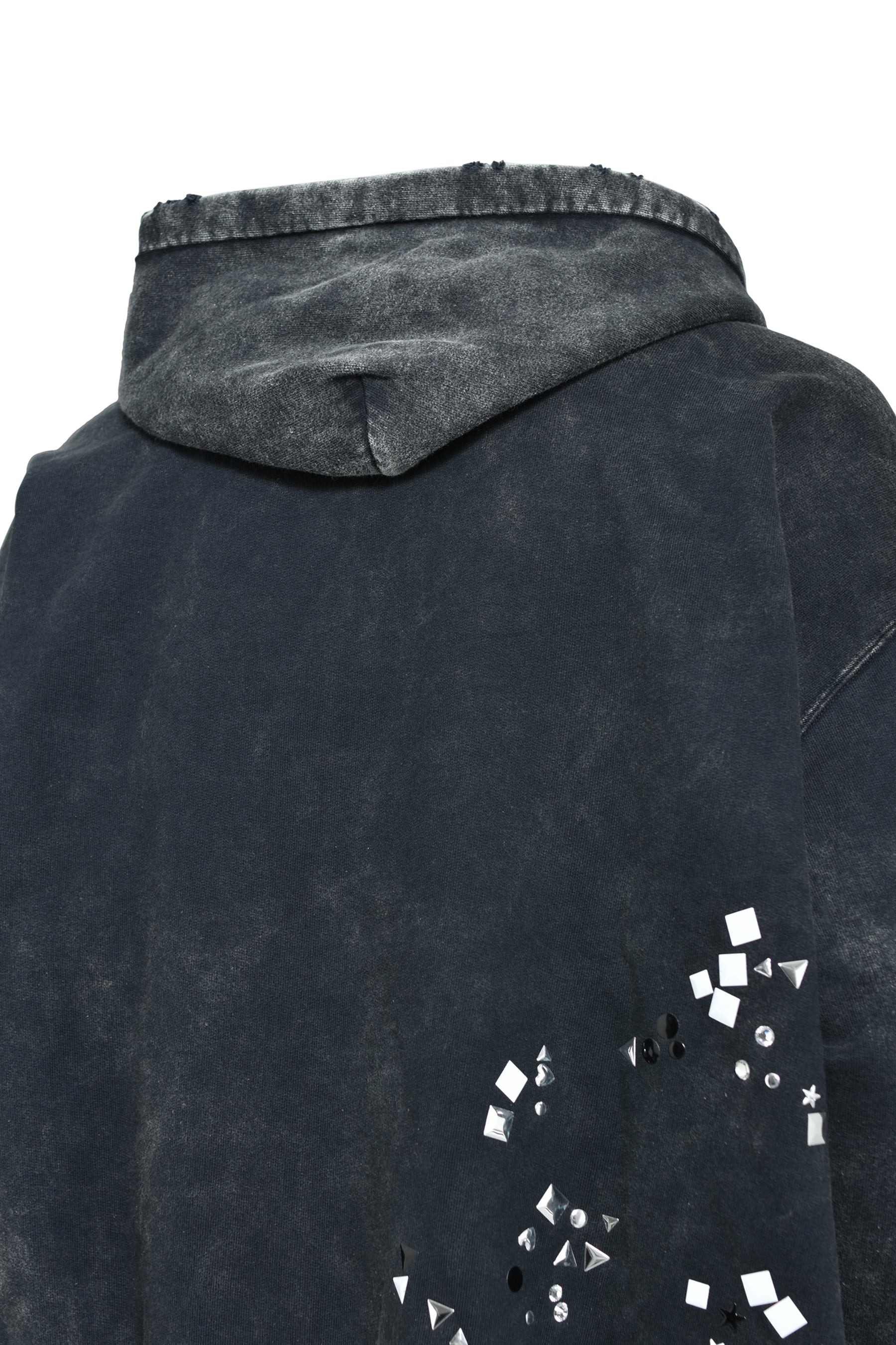EMBELLISHED BLEACHED HOODIE / BLK