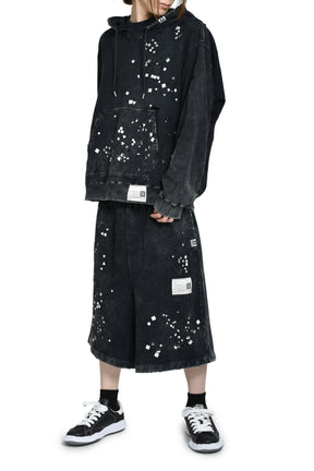 EMBELLISHED BLEACHED HOODIE / BLK