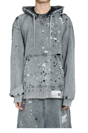 EMBELLISHED BLEACHED HOODIE / GRY