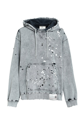 EMBELLISHED BLEACHED HOODIE / GRY