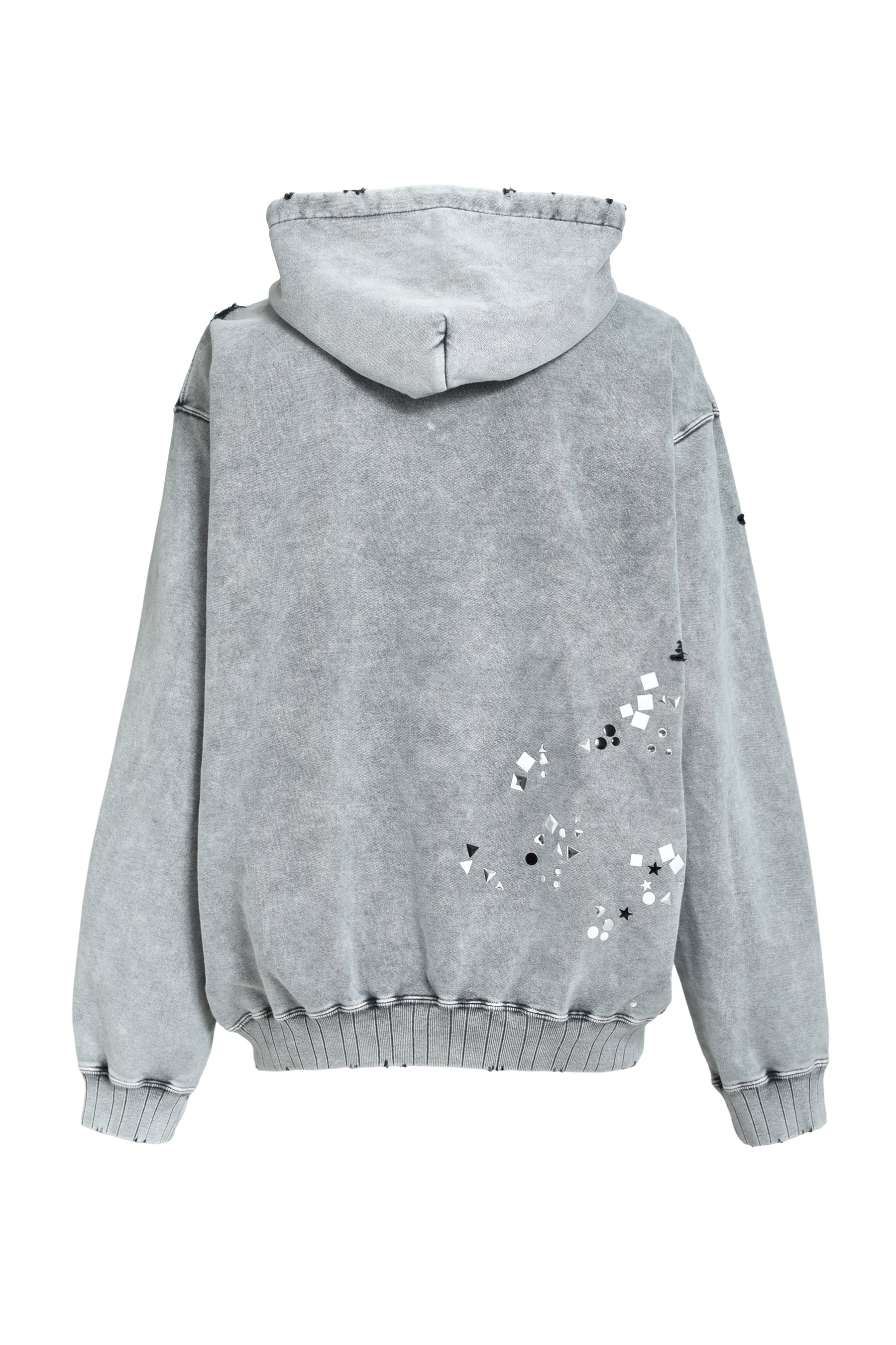 EMBELLISHED BLEACHED HOODIE / GRY