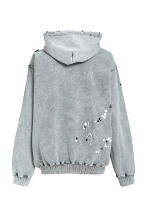 EMBELLISHED BLEACHED HOODIE / GRY
