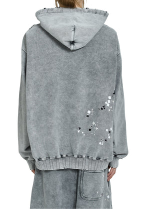EMBELLISHED BLEACHED HOODIE / GRY