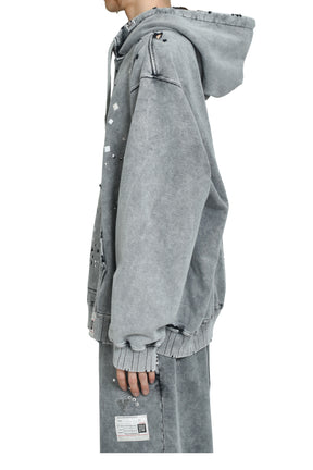 EMBELLISHED BLEACHED HOODIE / GRY