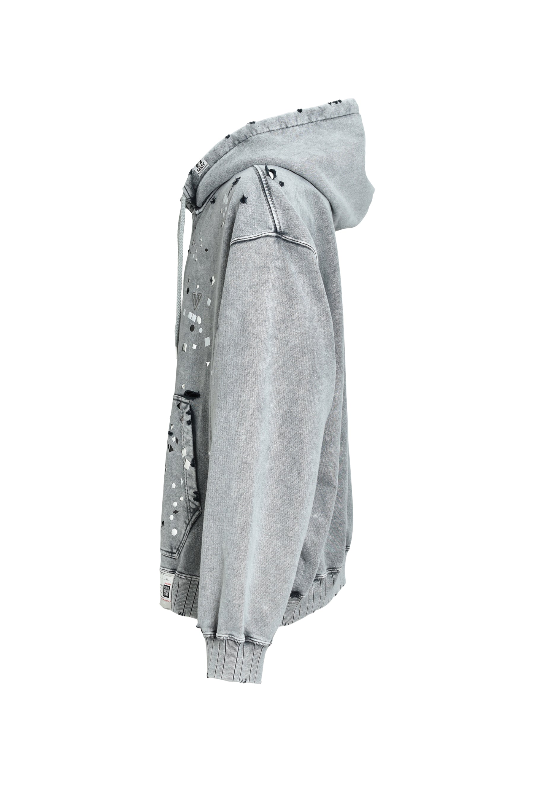 EMBELLISHED BLEACHED HOODIE / GRY