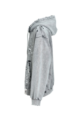 EMBELLISHED BLEACHED HOODIE / GRY