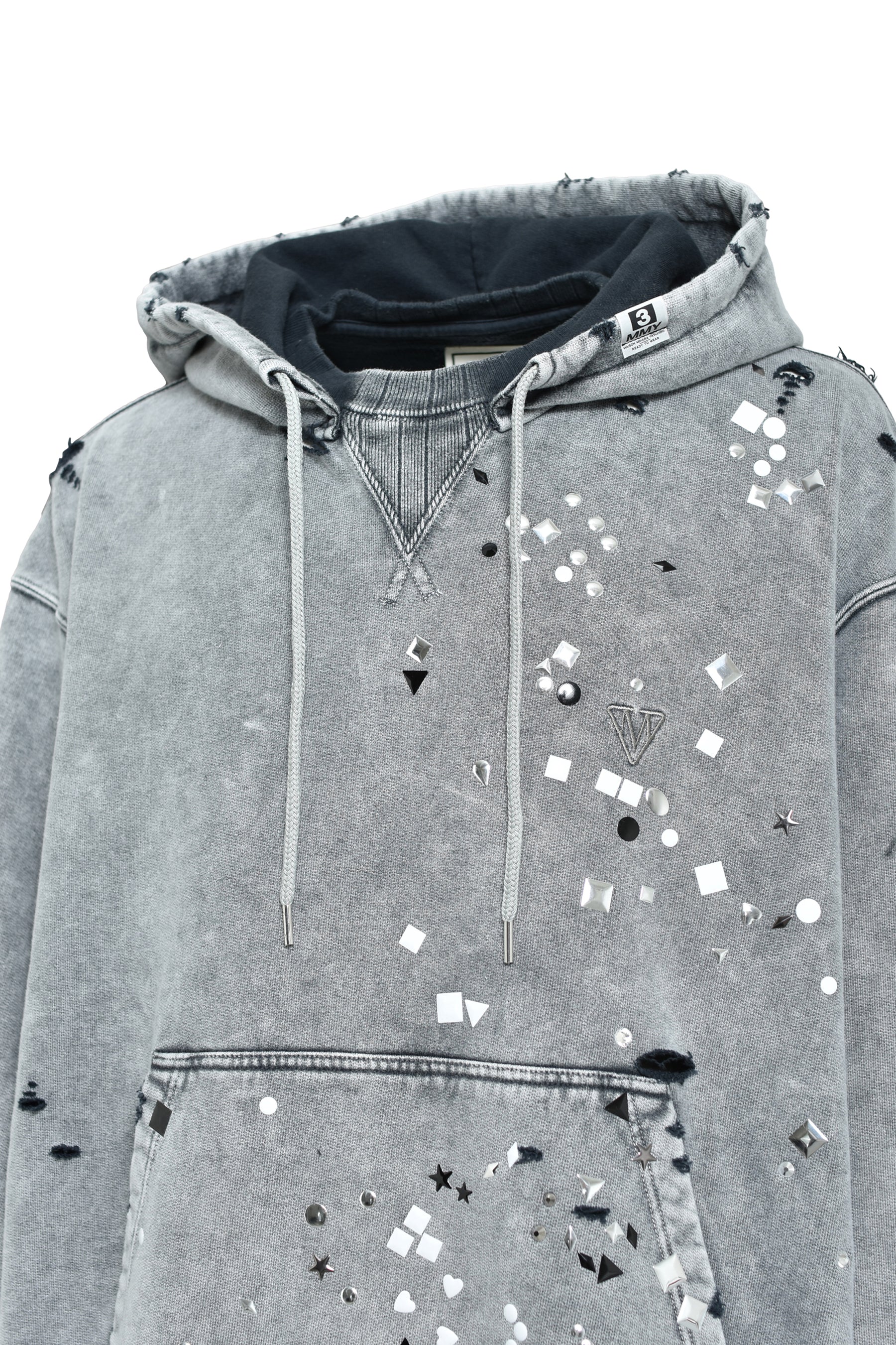 EMBELLISHED BLEACHED HOODIE / GRY