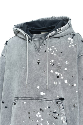 EMBELLISHED BLEACHED HOODIE / GRY