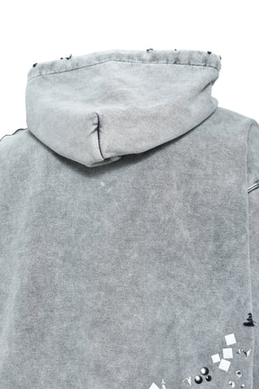 EMBELLISHED BLEACHED HOODIE / GRY