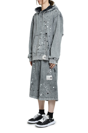 EMBELLISHED BLEACHED HOODIE / GRY