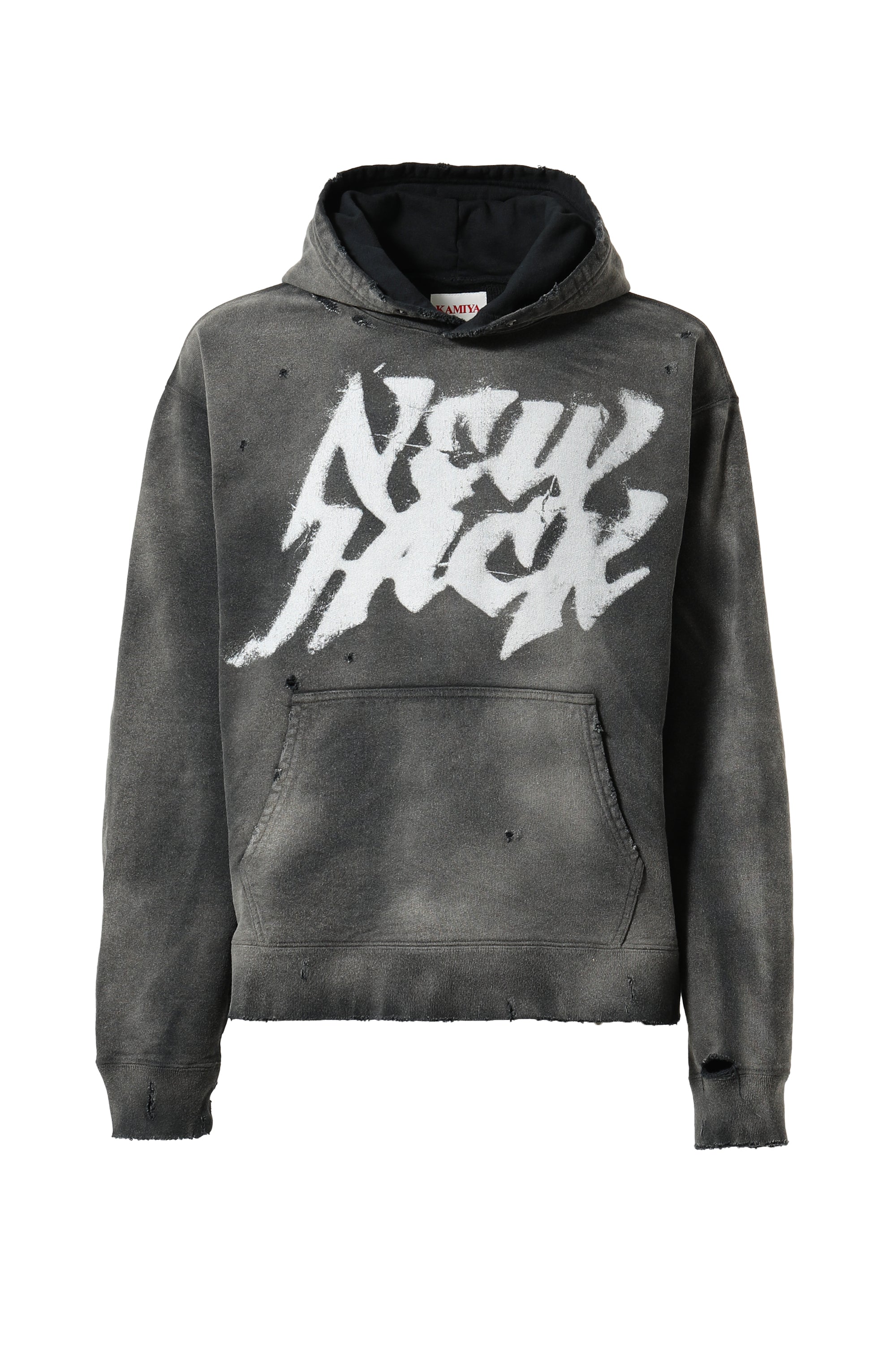 KAMIYA カミヤ FW23 DESTROYED PRINTED HOODIE / BLK -NUBIAN