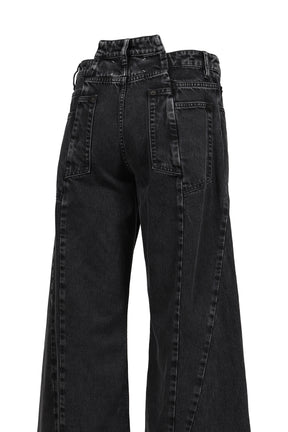 SPLICED DENIM TROUSERS / BLK