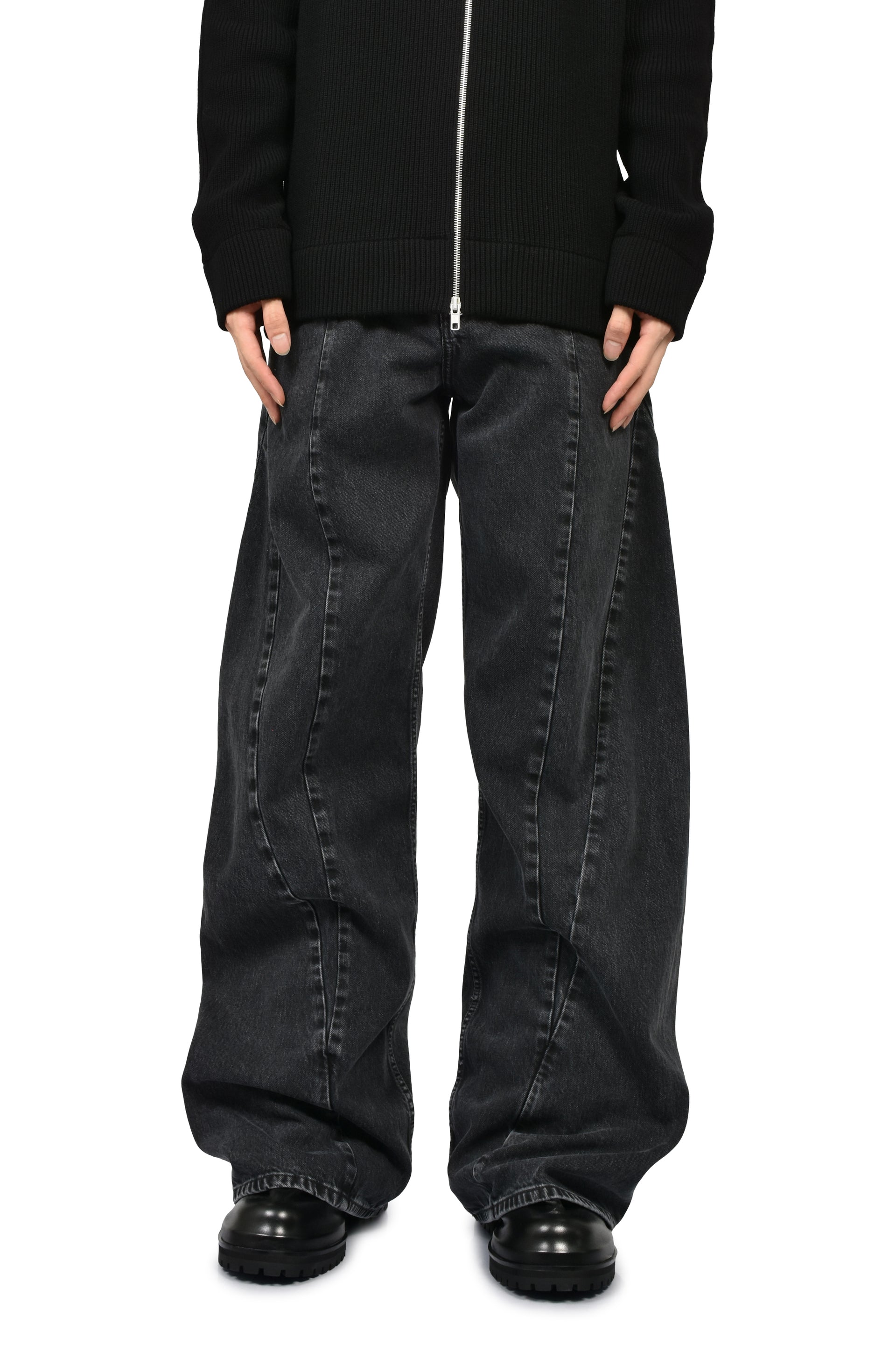 SPLICED DENIM TROUSERS / BLK