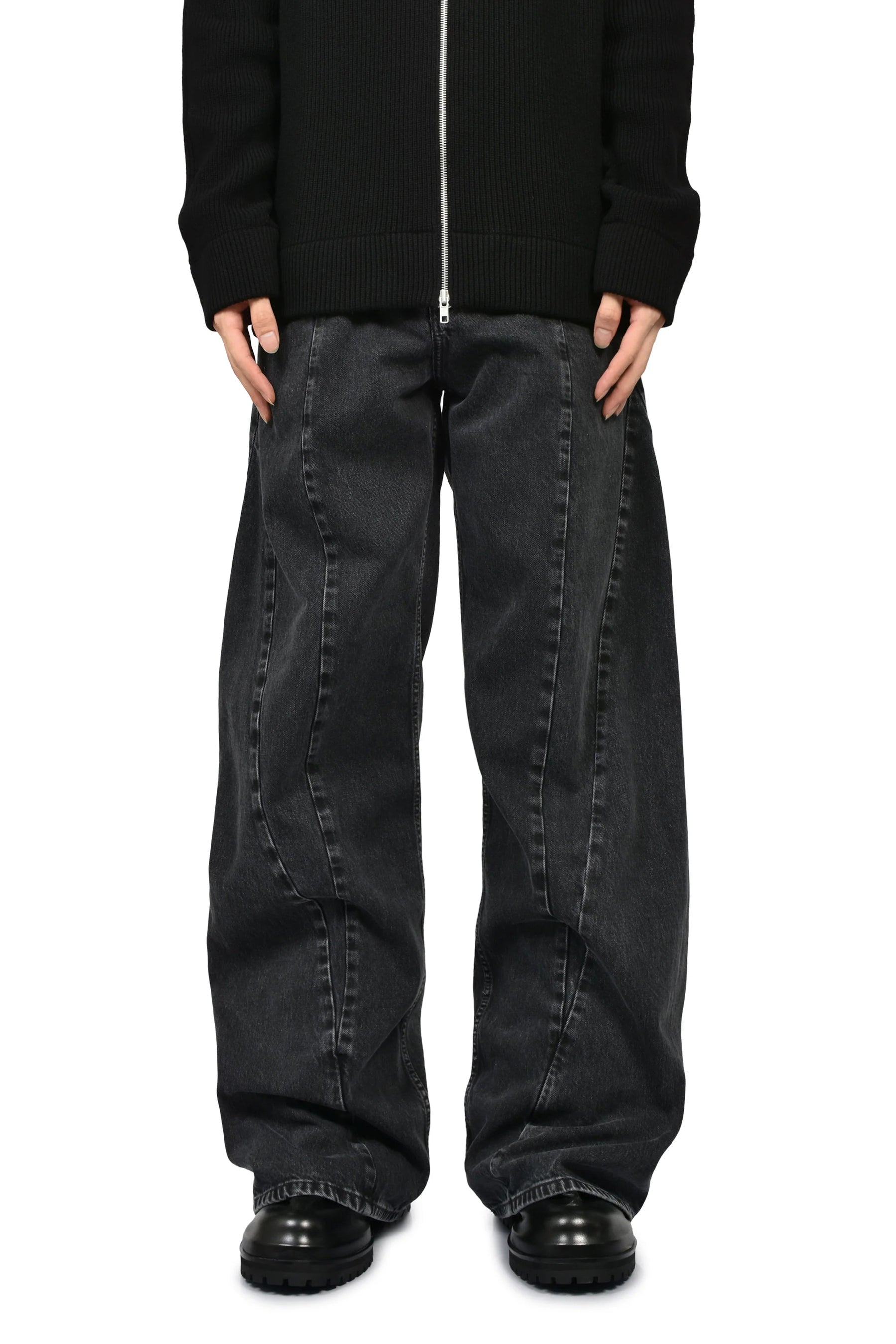 SPLICED DENIM TROUSERS / BLK