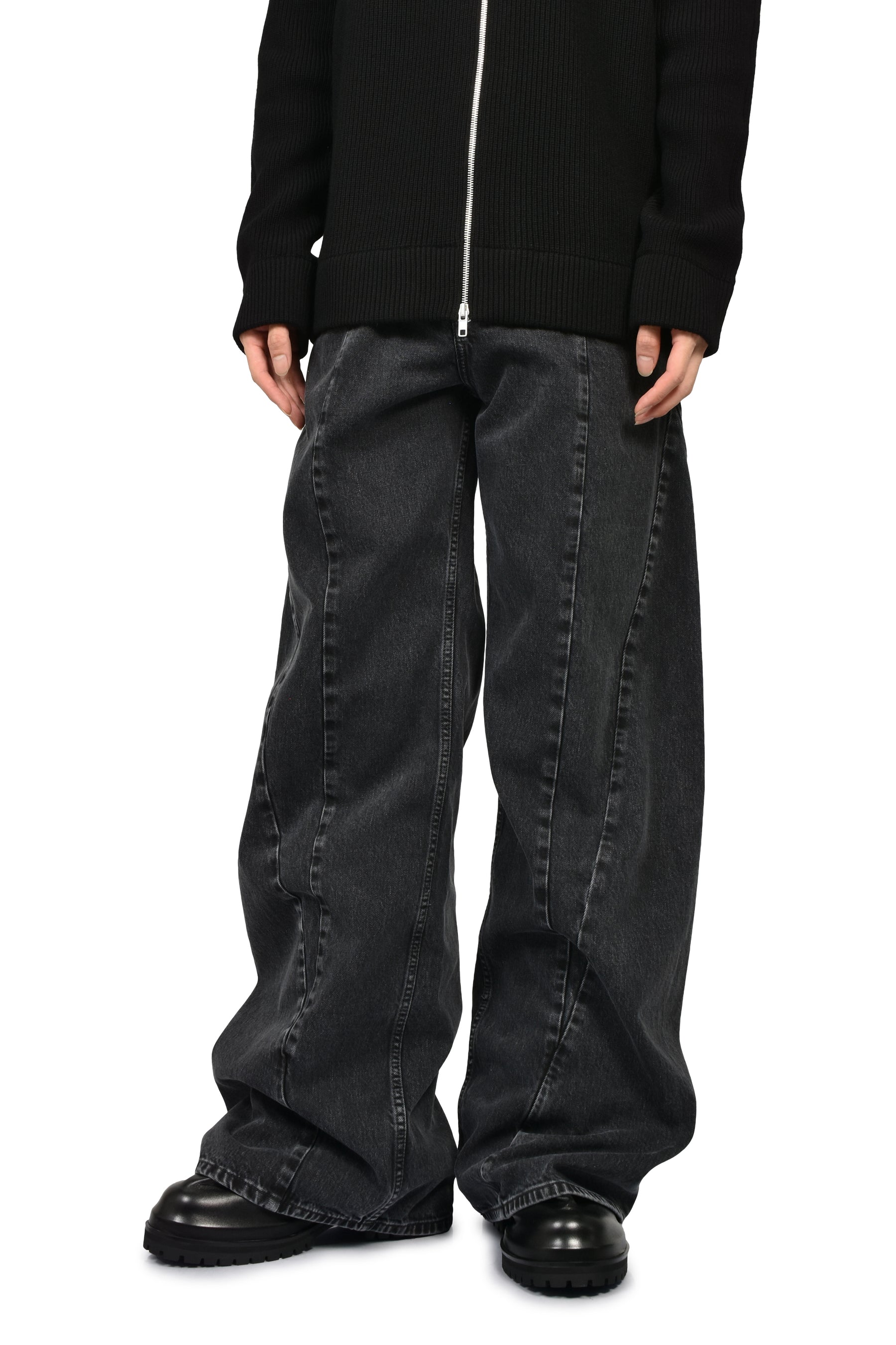 SPLICED DENIM TROUSERS / BLK