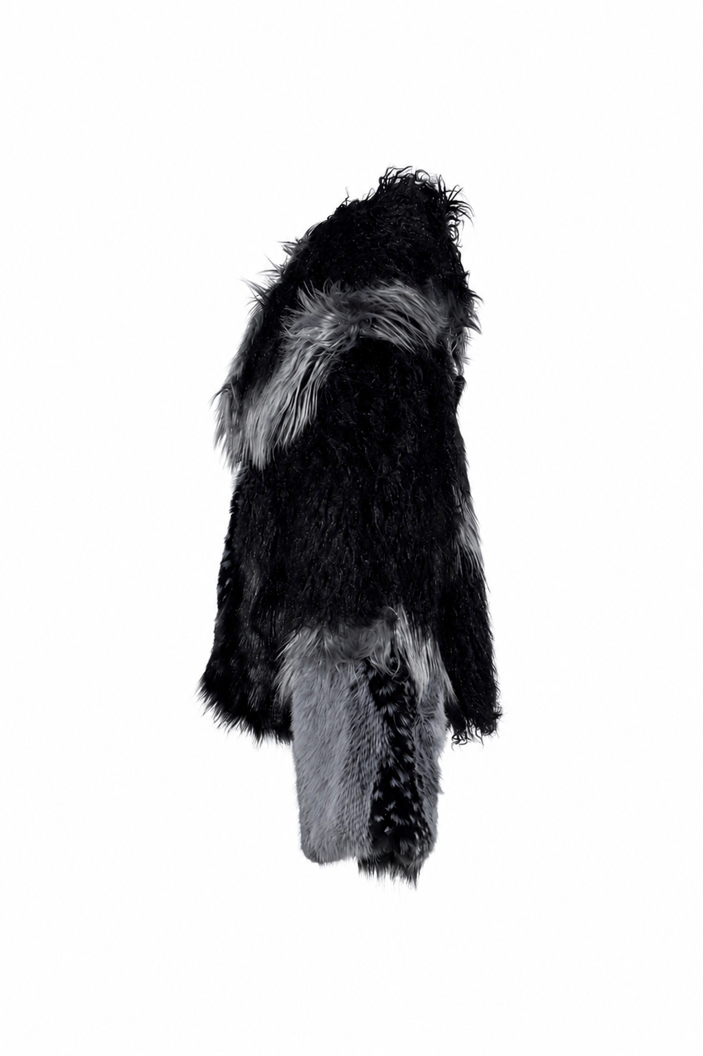 PATCHWORK FUR ASYM COAT - BLACK / BLK