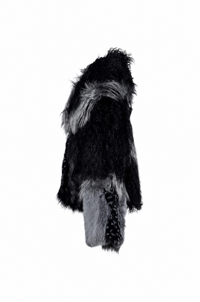PATCHWORK FUR ASYM COAT - BLACK / BLK