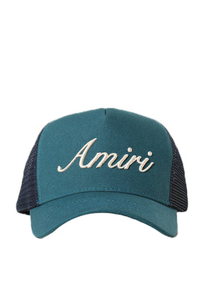 AMIRI SCRIPT TRUCKER HAT / TEAL