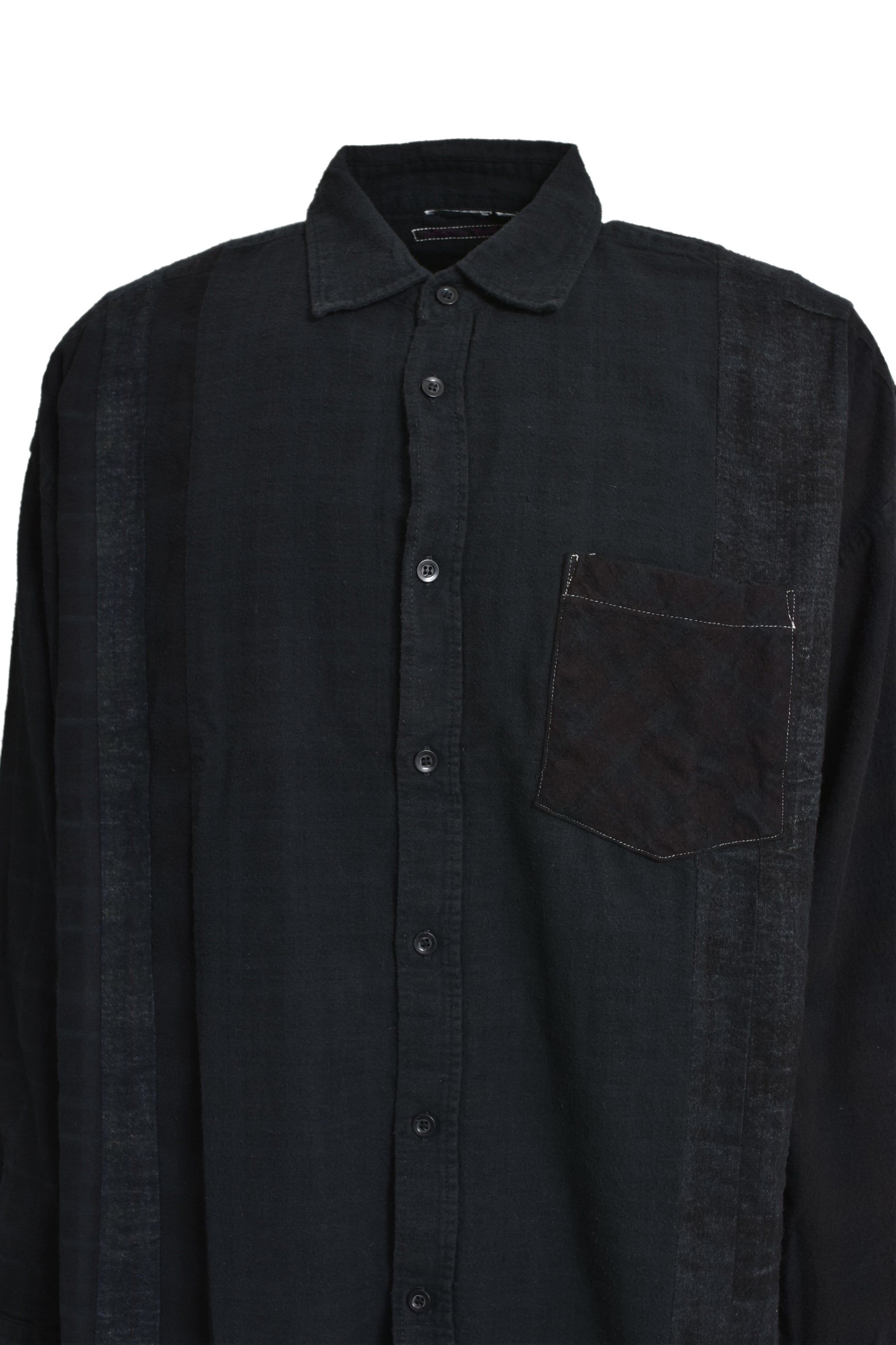 FLANNEL SHIRT -> 7 CUTS WIDE SHIRT / OVER DYE / E-BLACK